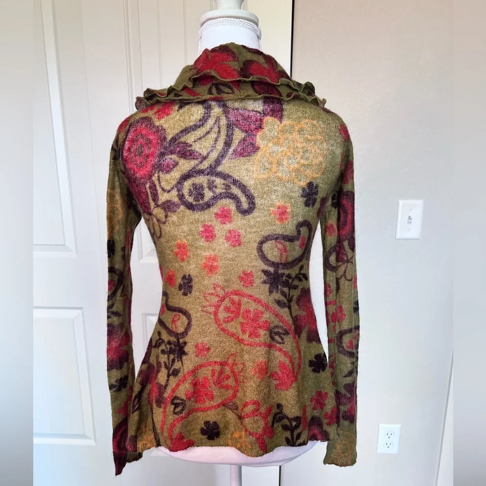 Anthropologie Guinevere Merino wool & mohair blend ruffle cardigan XS - Picture 4 of 9